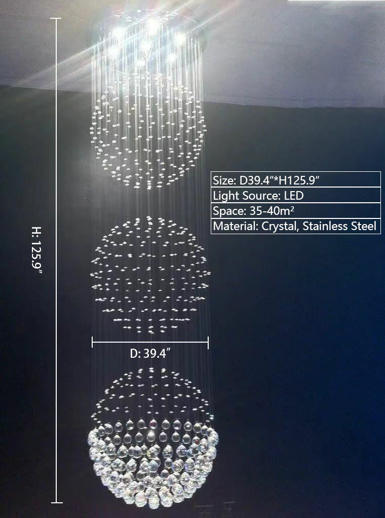 Extra Large Modern Three Balls Ceiling Crystal Chandelier for Staircase / big-Foyer, Living Room