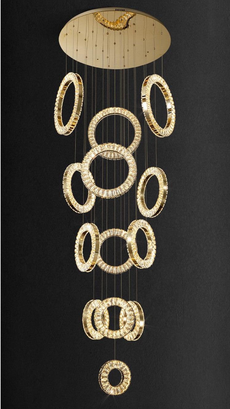 Modern Multi Gold Donuts Shape Crystal Chandelier Ring Round Light for Foyer Staircase / Living Room / Bar /