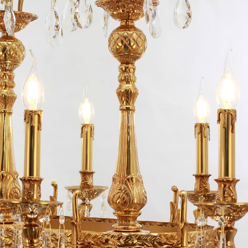 36 Inch Linear Chandelier French Empire Style Brass and Crystal Dining Chandelier