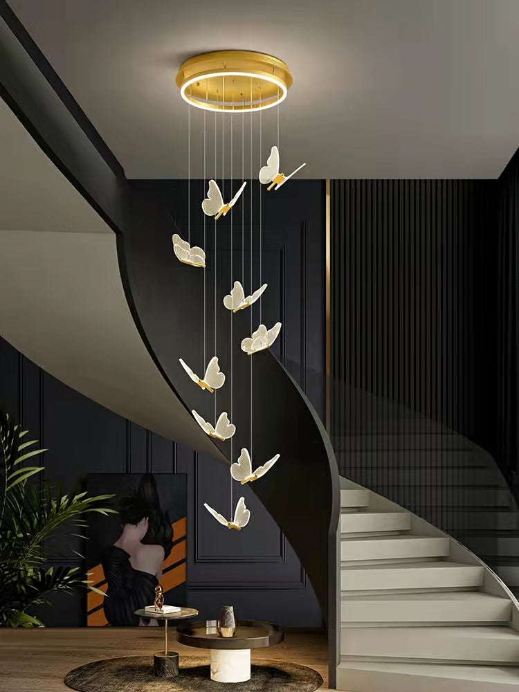 Nordic Butterfly Chandelier Luxury Foyer Staircase Ceiling Light for Living / Dining Room