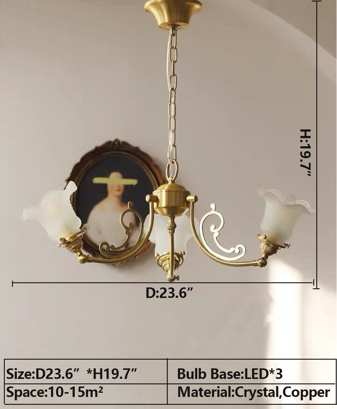 American Retro Vintage Flower Branch Glass and Copper Chandelier for Bedroom and Living Room