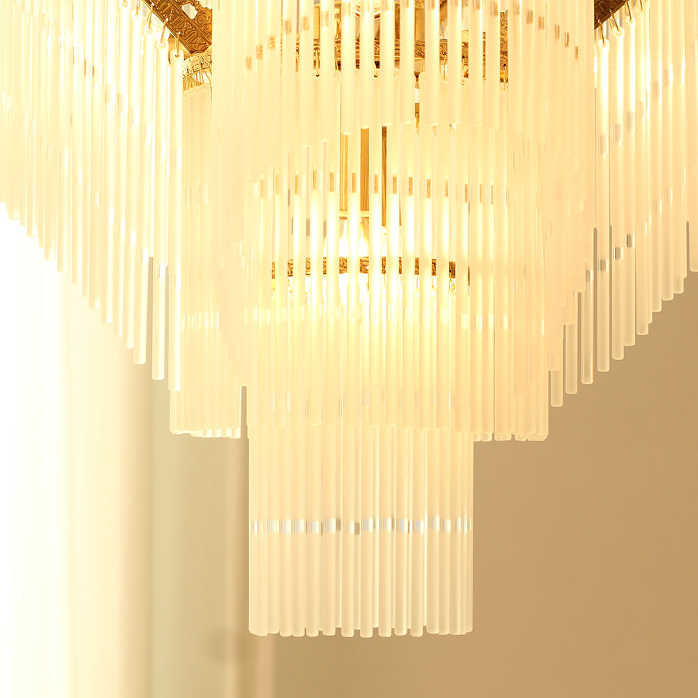 Sleek Small Modern Art Deco Brass & Glass Chandelier 19'' W x 27'' H – Perfect for Living Room Entryway Bedroom