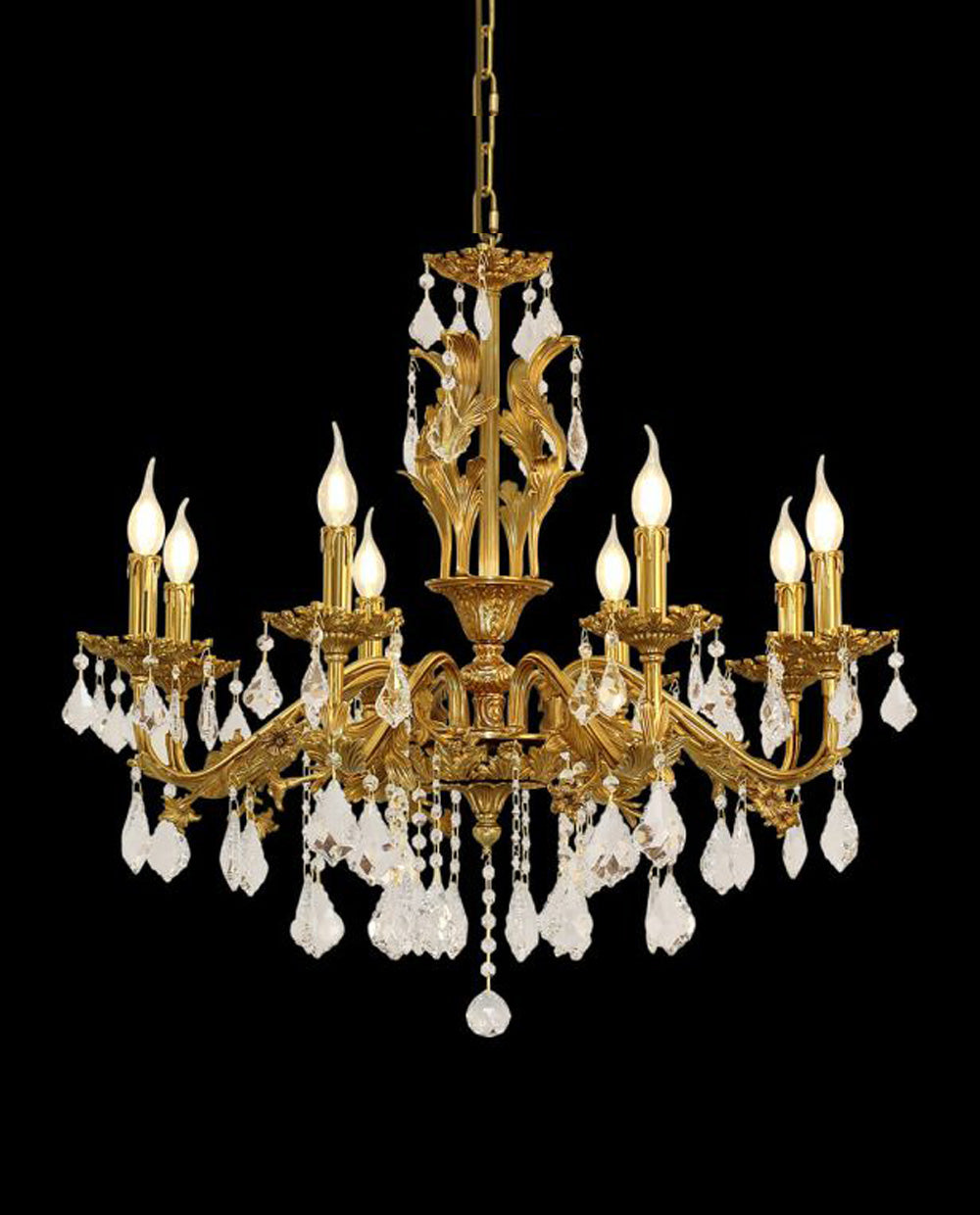 31X31 Inch 8 Lights Small Candle Style Brass and Crystal Chandelier Lighting for Living Room