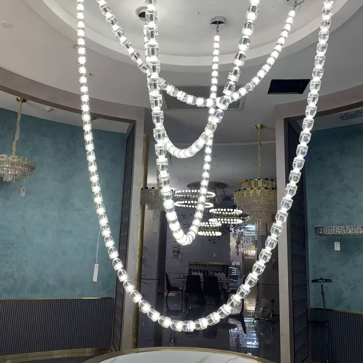 Modern Crystal Bullet Necklace Chain Chandelier for Living Room / staircase / foyer / hotel / restaurant