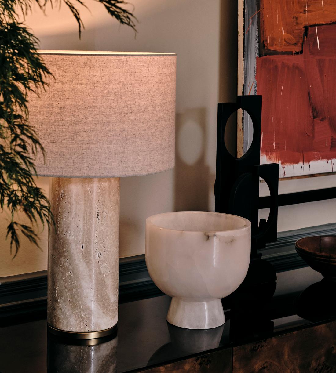Cream Stone Table Lamp with Linen Shade - Erhaus product image 4