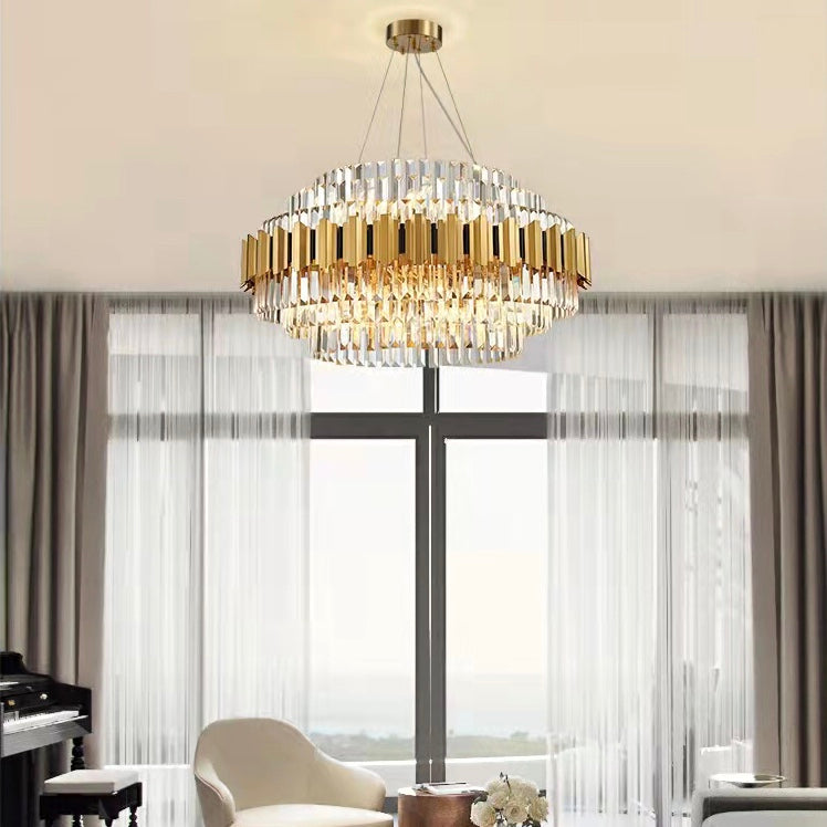 Modern Round Crystal Chandelier with Gold and Black Finish – High-Quality Crystal and Metal