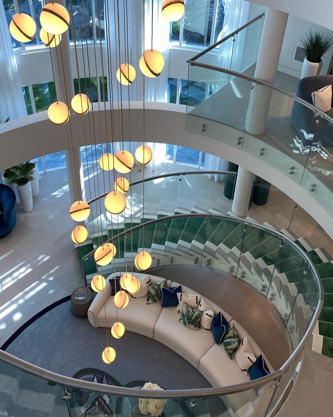 Modern Acrylic and Metal Floating Ball Chandelier for Staircase Foyer Entryway Living Room
