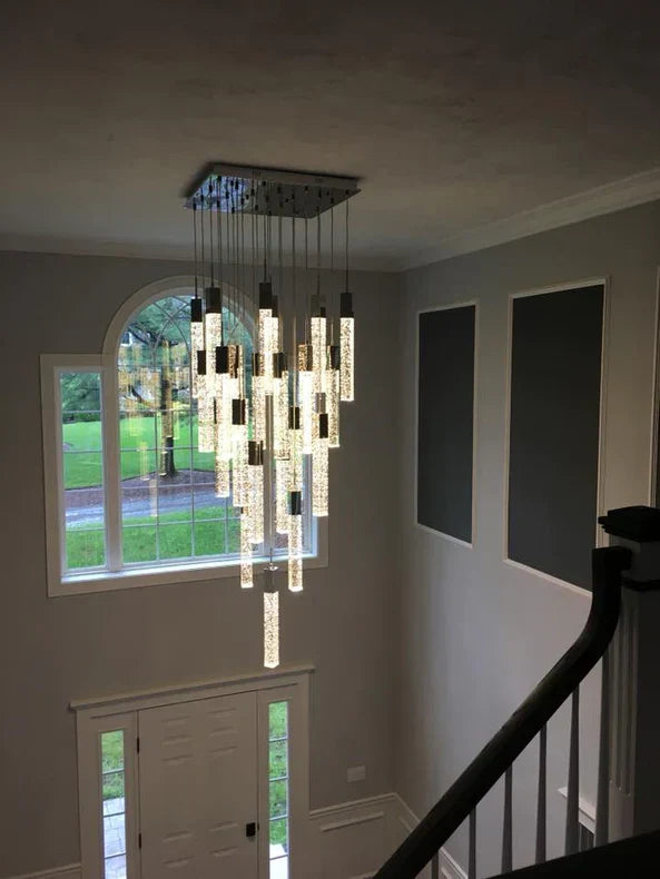 Modern Crystal Stick Chandelier with Glacier Bubble Design in Gold, Chrome, and Black Finish - High-Quality