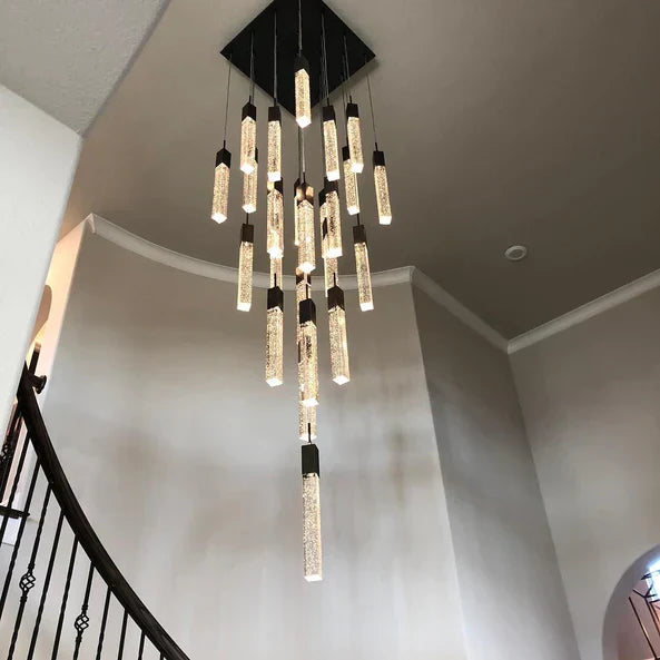 Modern Crystal Stick Chandelier with Glacier Bubble Design in Gold, Chrome, and Black Finish - High-Quality