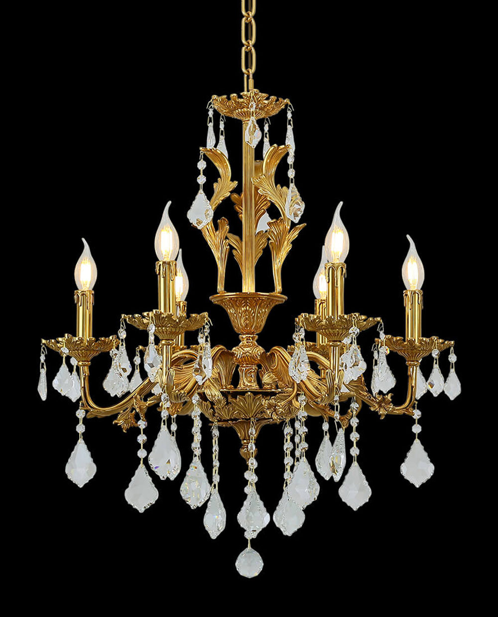 24X31 Inch 6 Lights Small Candle Style Brass and Crystal Chandelier Lighting for Bedroom