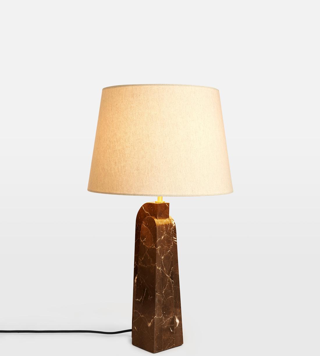 Brown Marble Table Lamp with Linen Shade - Erhaus product image 1