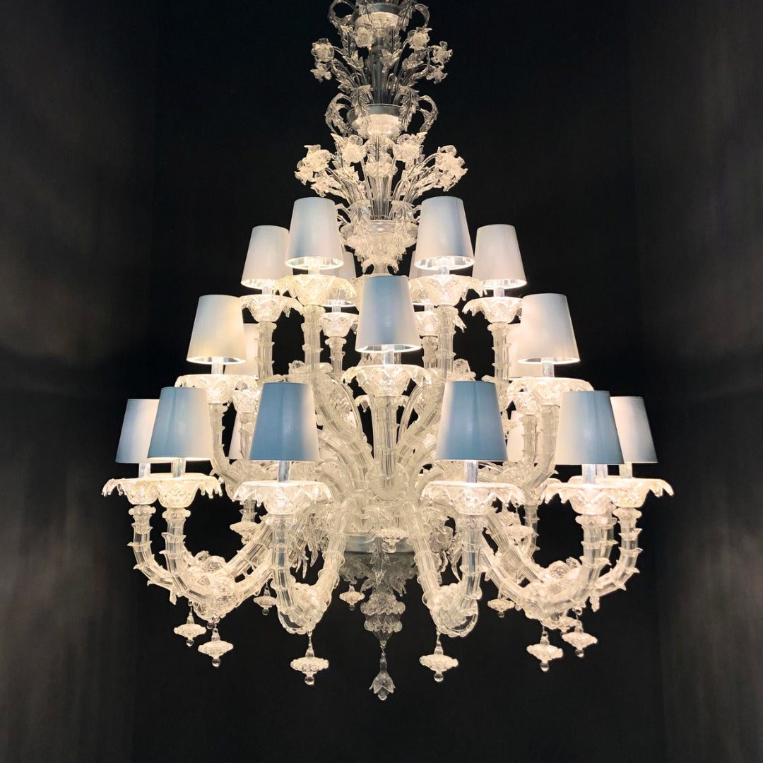 Luxury Crystal and Metal Flower Chandelier with White Lampshade for Living Room, Staircase, Hotel