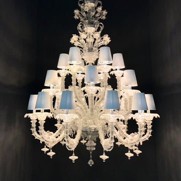 Luxury Crystal and Metal Flower Chandelier with White Lampshade for Living Room, Staircase, Hotel