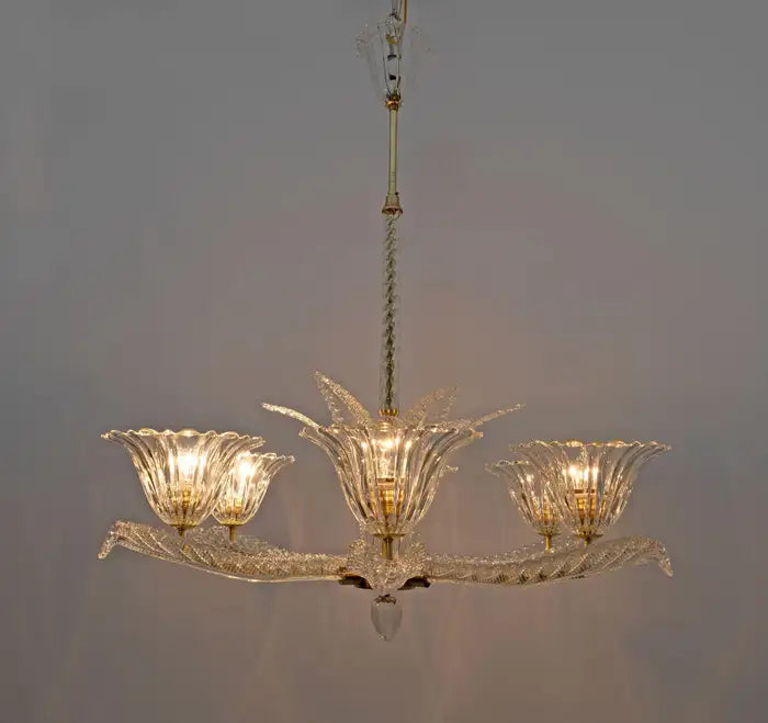 Vintage Italian 6-Arm Glass Chandelier for Low-Ceiling Bedroom / dining Room