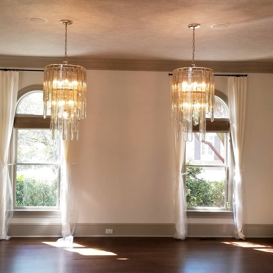 Modern Multi-Tier Champagne-Hued Glass Chandelier in Chrome Finish