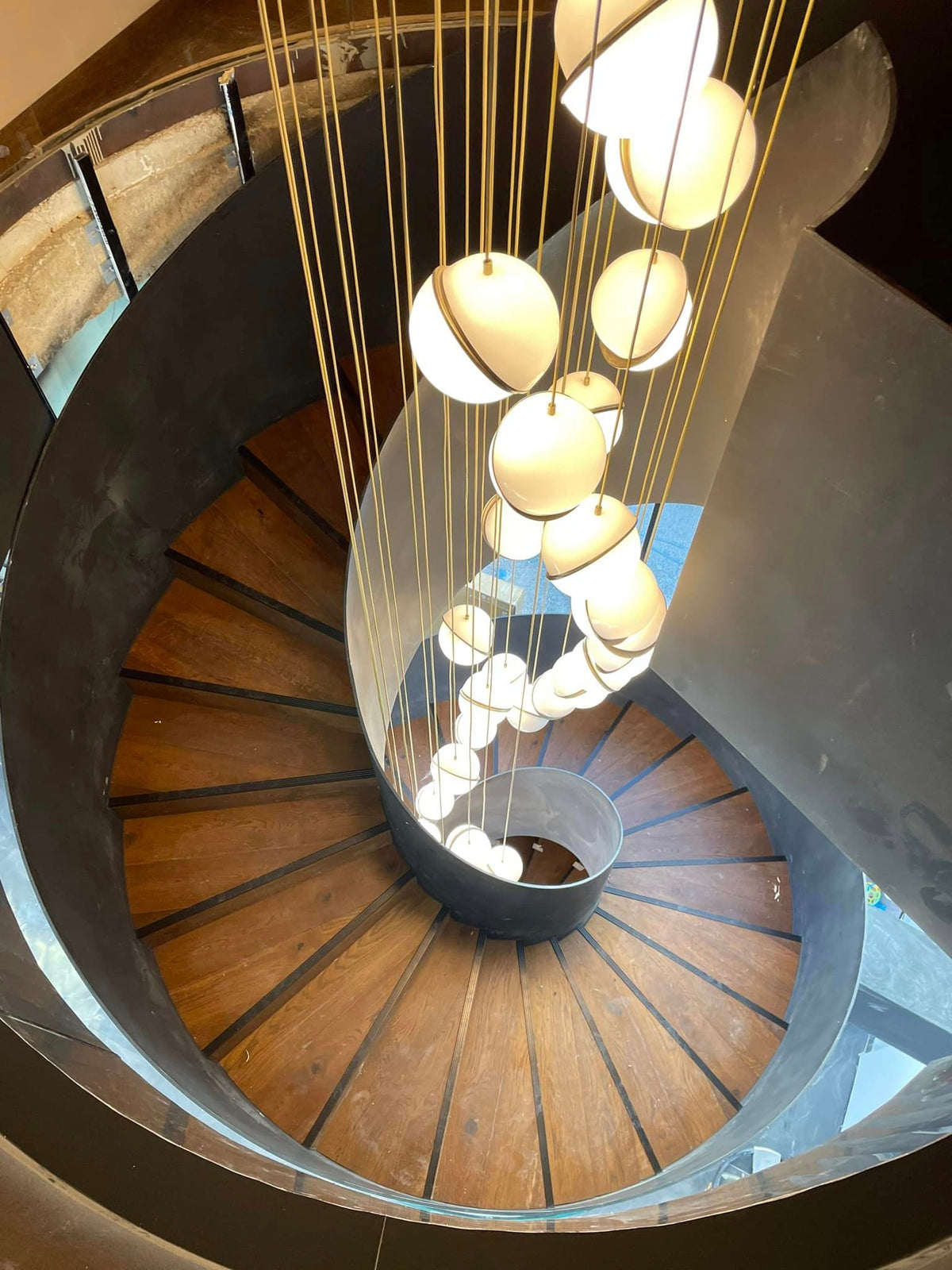 Modern Acrylic and Metal Floating Ball Chandelier for Staircase Foyer Entryway Living Room