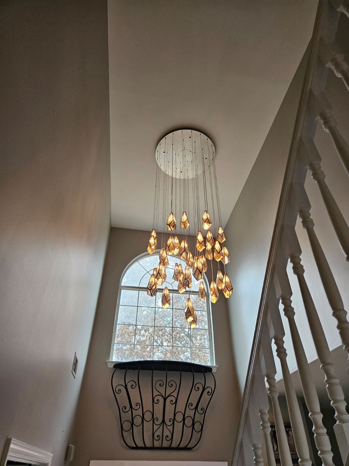 Antique Brass Irregular Cutting Diamond Multi-Drop Suspension Chandelier with Mirror Shades