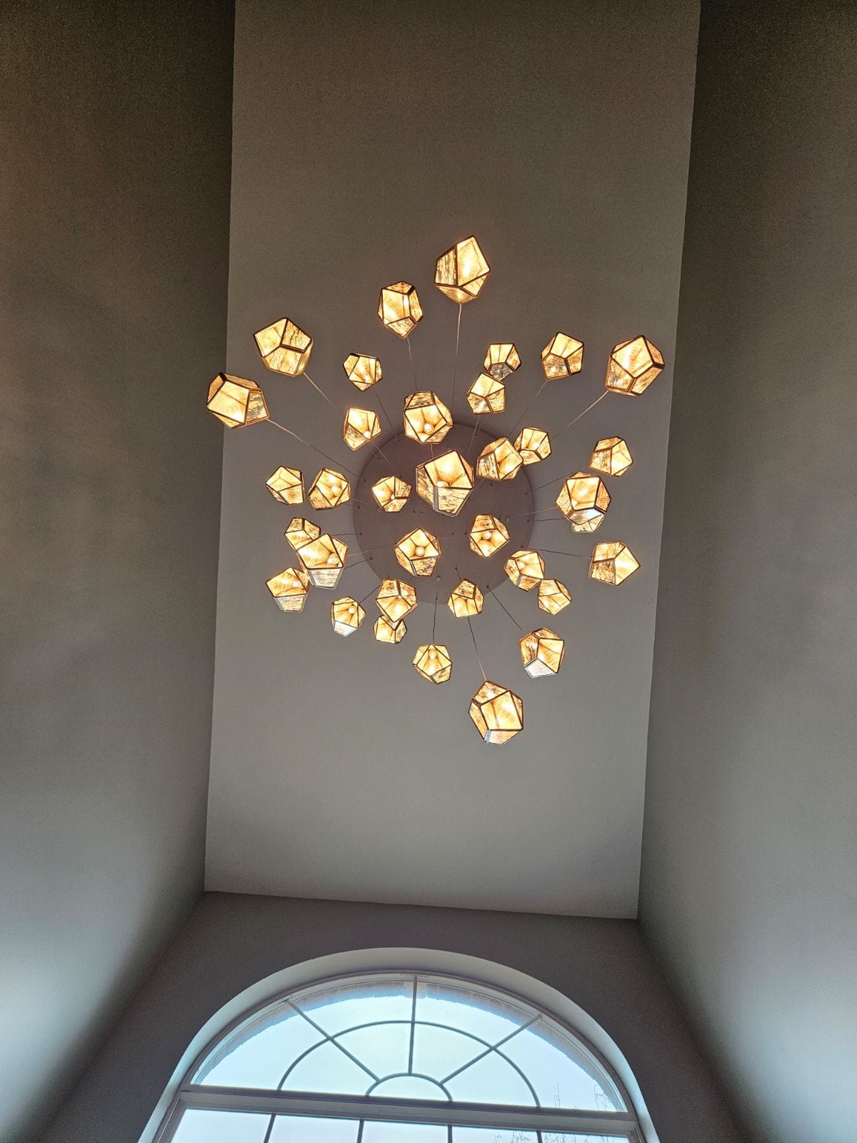 Antique Brass Irregular Cutting Diamond Multi-Drop Suspension Chandelier with Mirror Shades