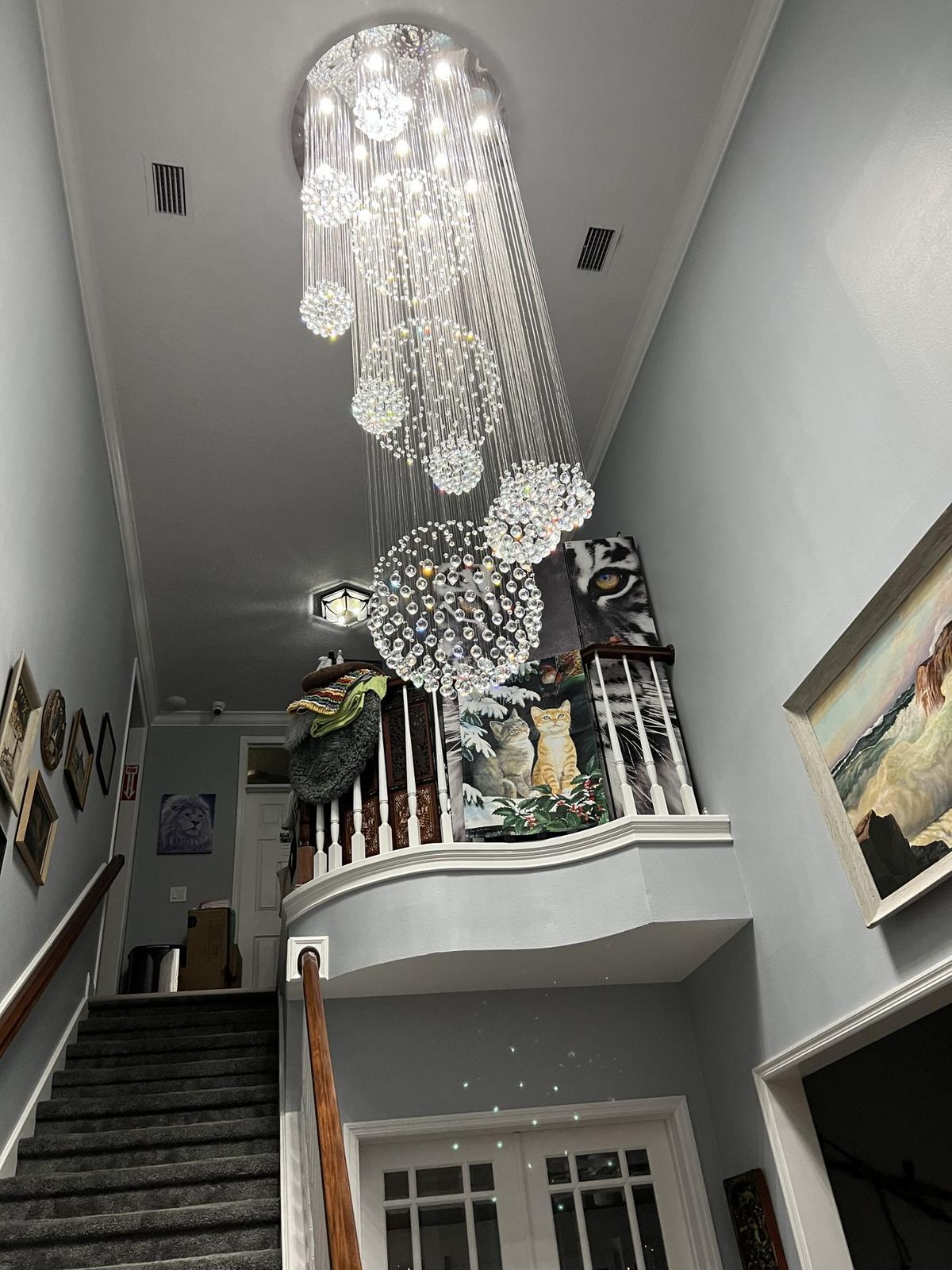 K9 Crystal Raindrop Globe Spiral Chandelier for Entryway and Staircase