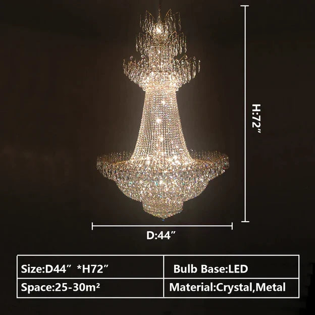 Empire Extra Large French Classic Multi-Tiered Crystal Chandelier with Metal Finish and Lotus-Shaped Design