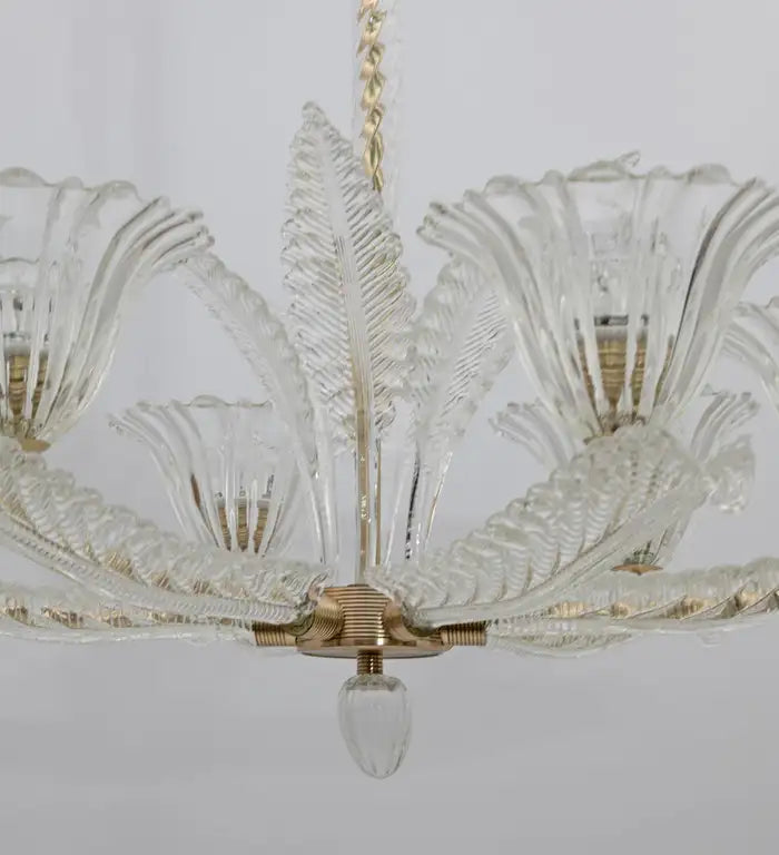 Vintage Italian 6-Arm Glass Chandelier for Low-Ceiling Bedroom / dining Room