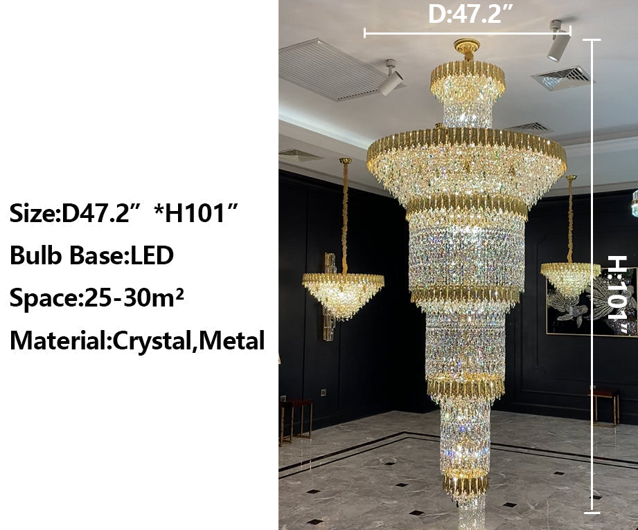 Oversized Luxury Gold Tiered Designer Crystal Chandelier for Large Hallway / foyer / entryway