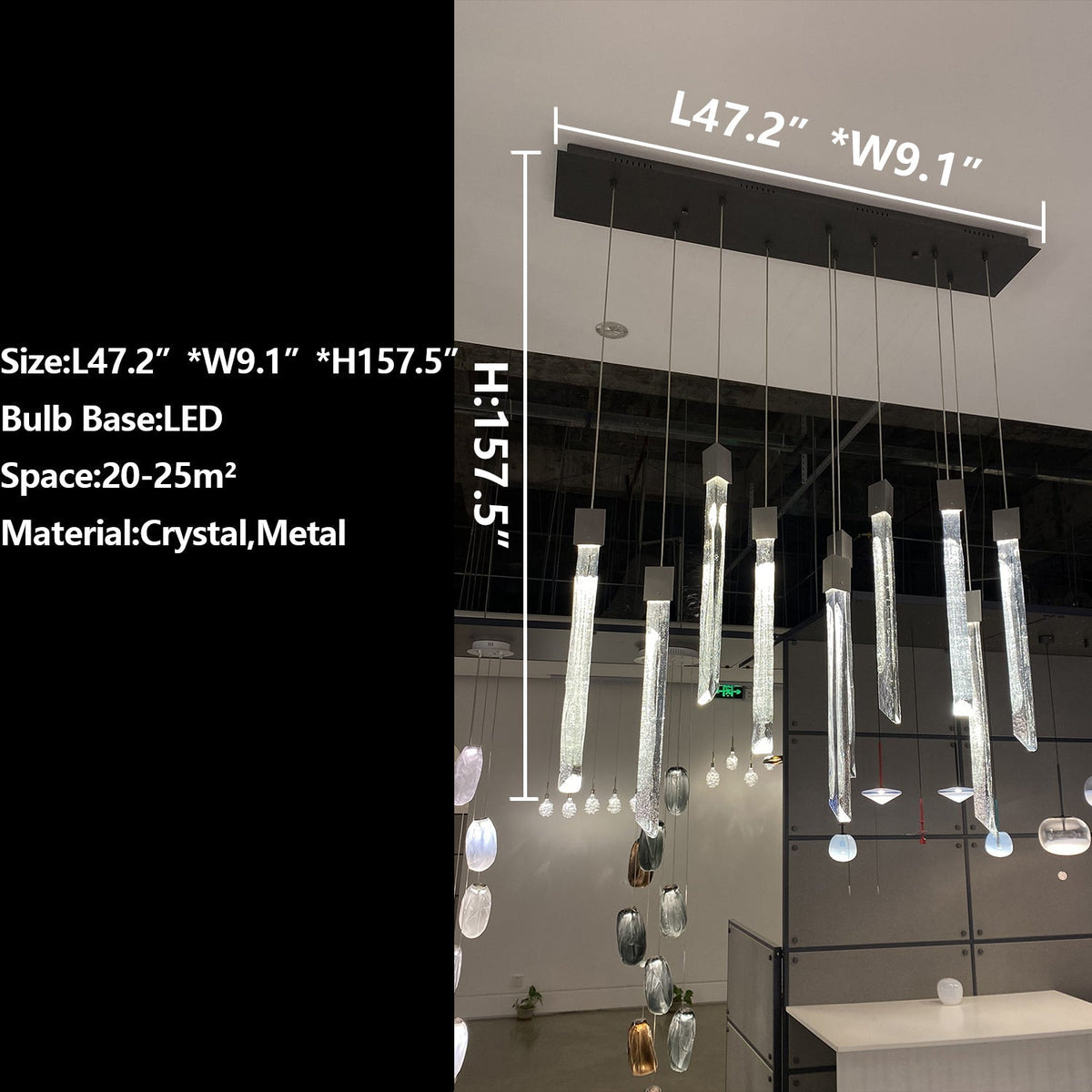 Modern Ash Black Round / rectangle Crystal Sticks Chandelier for Dining Room / living Room / staircase