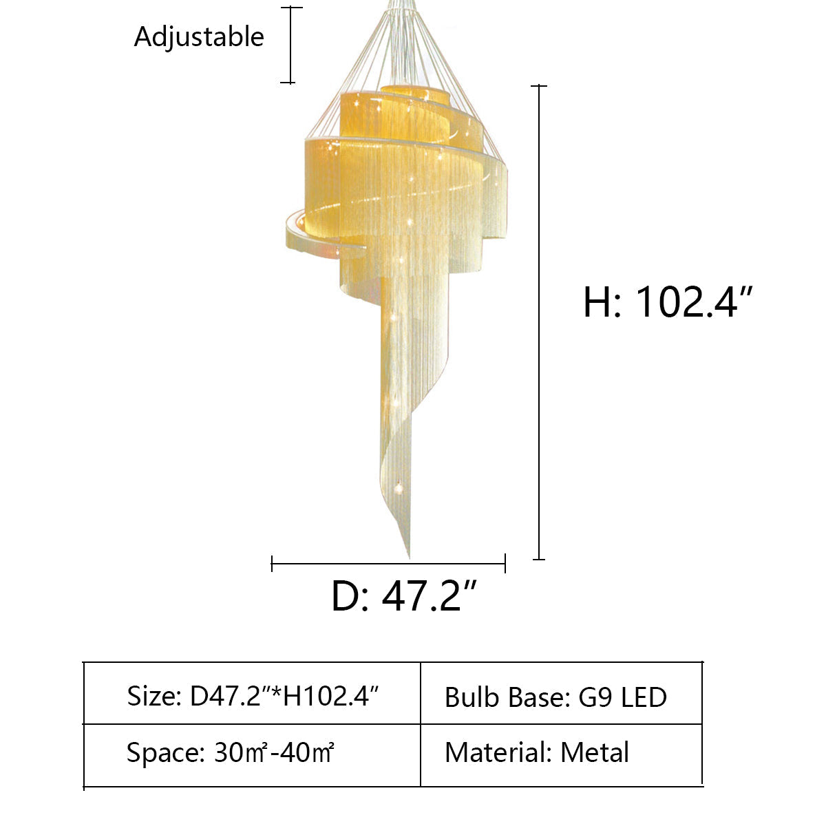 Extra Large Multi-Layered Post-Modern Luxury Metal Chains Chandelier for High-Ceiling Room