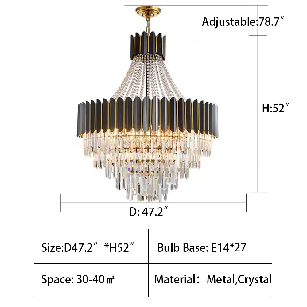 Black Crystal and Stainless Steel Round Chandelier Ceiling Light , Modern Finish