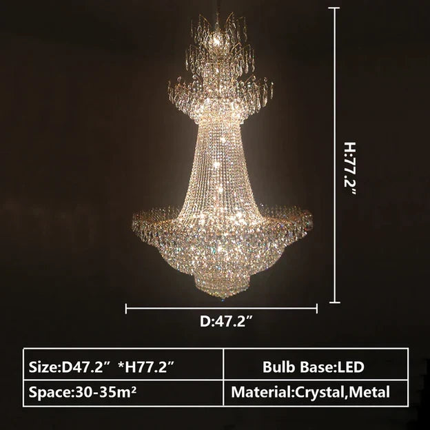 Empire Extra Large French Classic Multi-Tiered Crystal Chandelier with Metal Finish and Lotus-Shaped Design