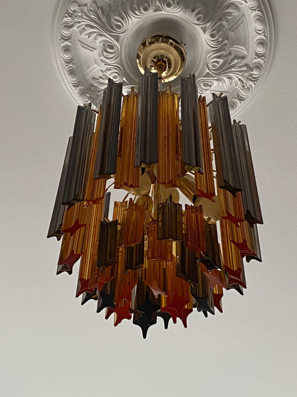 Murano Glass Chandelier – 47 Prisms – Amber / smoked