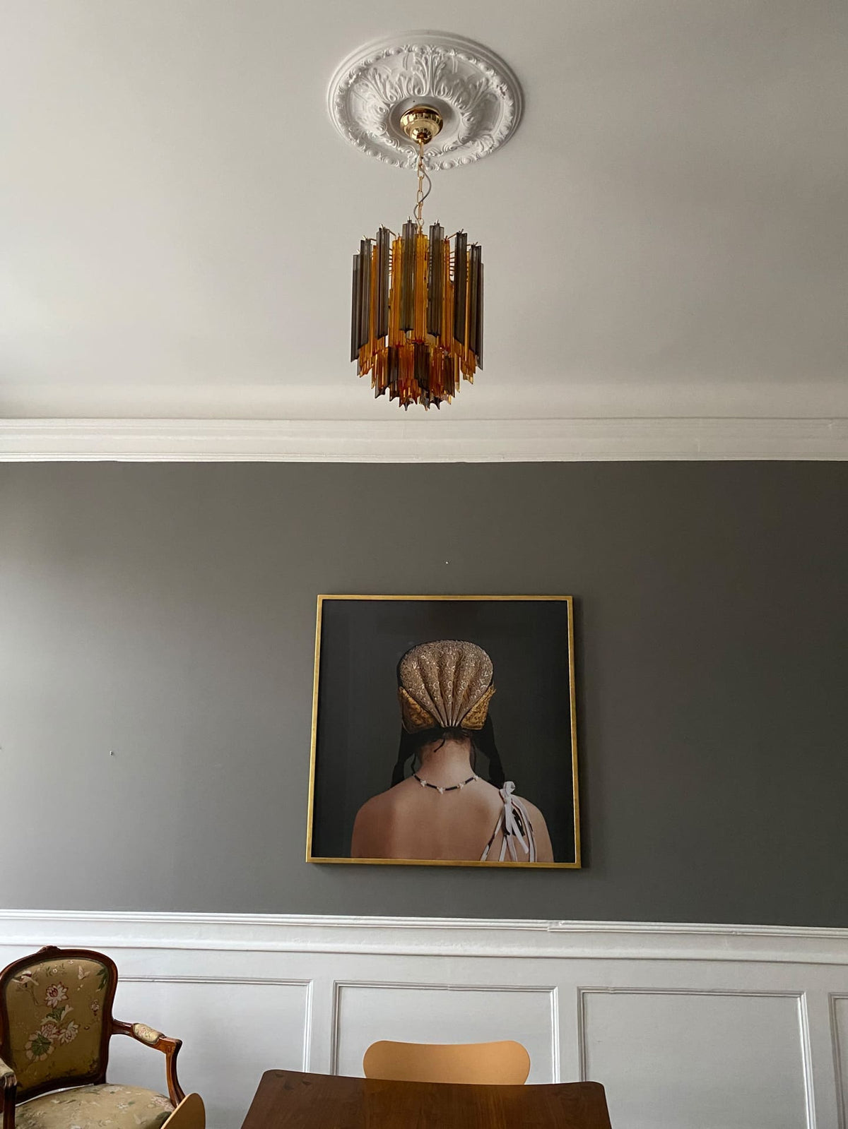 Murano Glass Chandelier – 47 Prisms – Amber / smoked