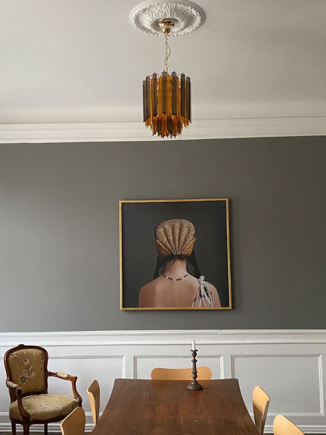 Murano Glass Chandelier – 47 Prisms – Amber / smoked