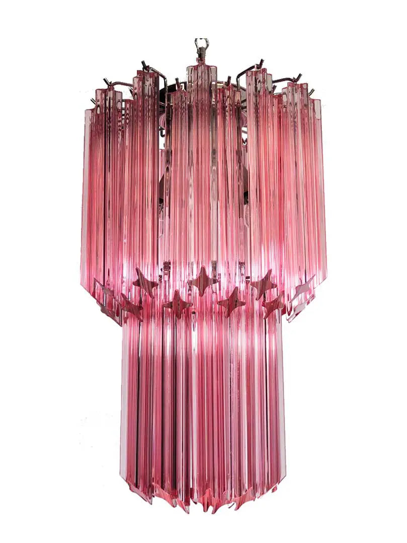Murano Glass Chandelier – Quadriedri – 46 Prisms – Pink