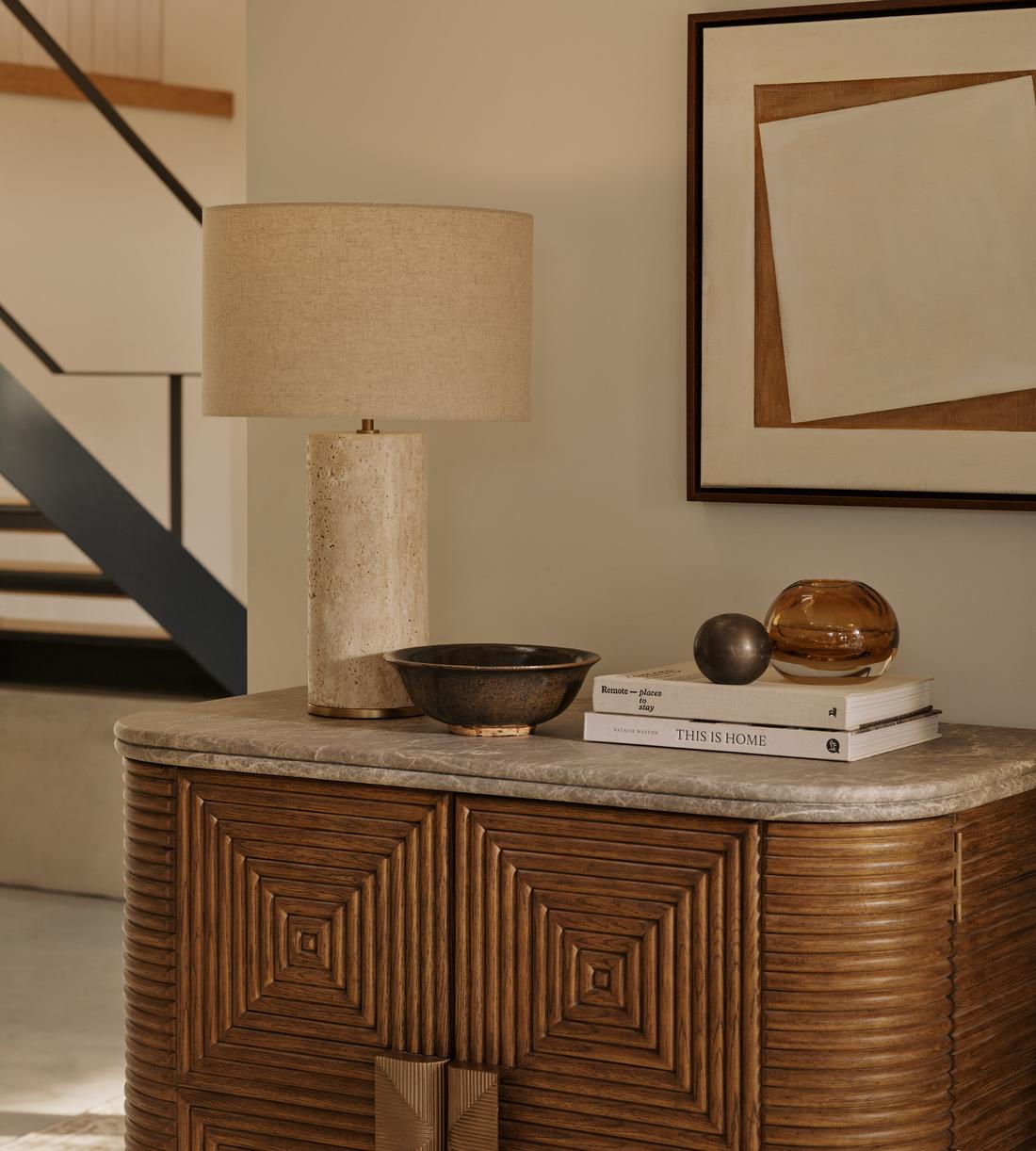 Cream Stone Table Lamp with Linen Shade - Erhaus product image 3