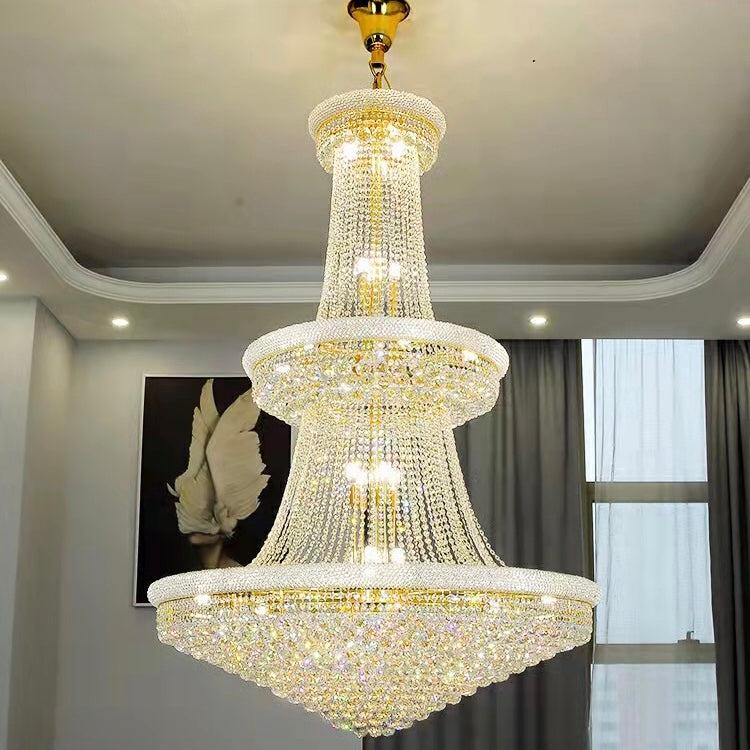 Luxury French Empire Chandelier for Villa Hall Ceiling Three-Layers Crystal Light for Hotel Lobby