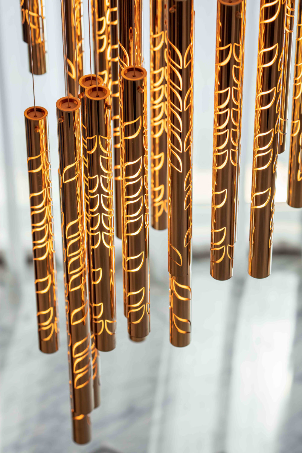 Modern Art Design Floating Leaves-Inspired Glass Tube Chandelier for High-Ceiling