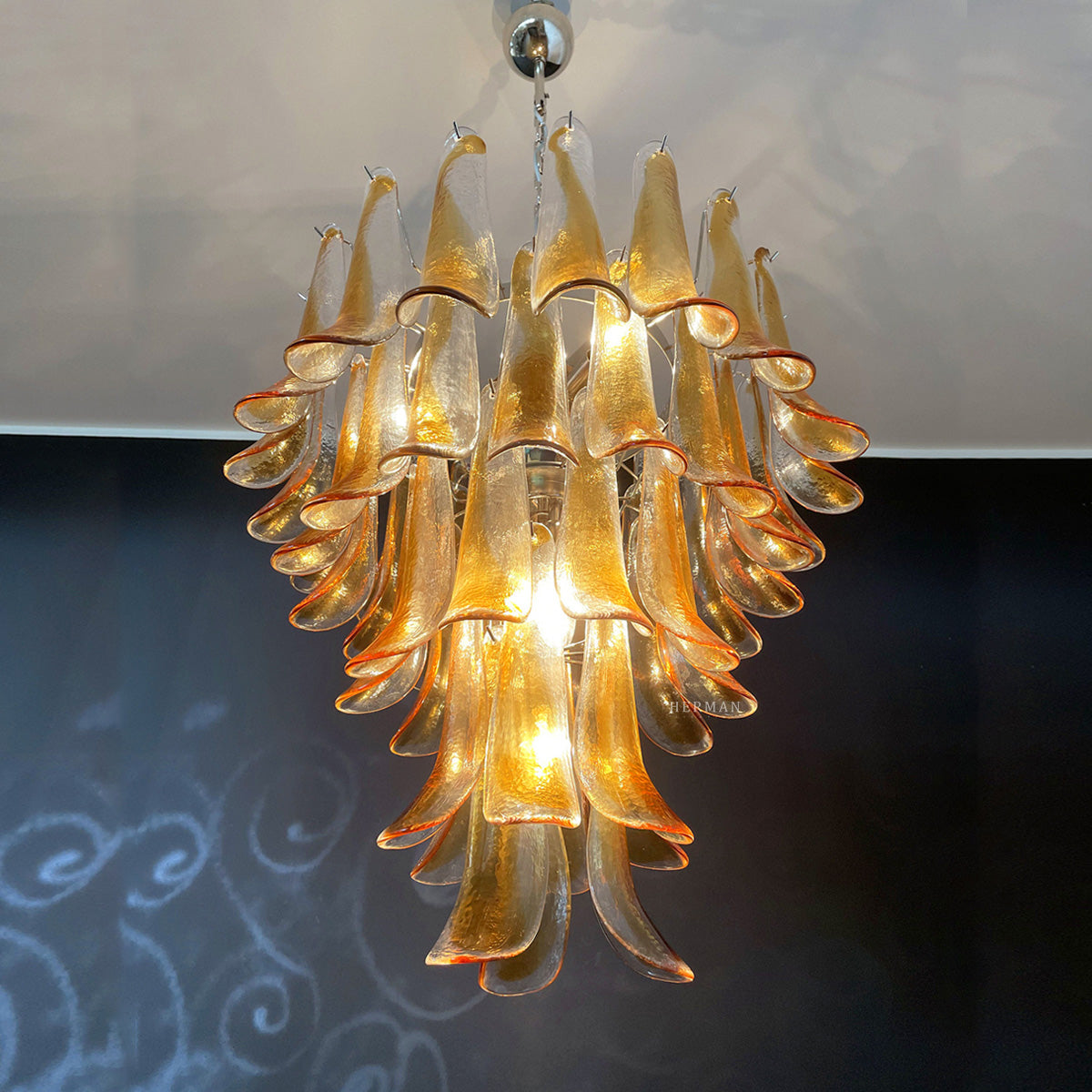 Murano Glass Chandelier – 52 Petals – Amber