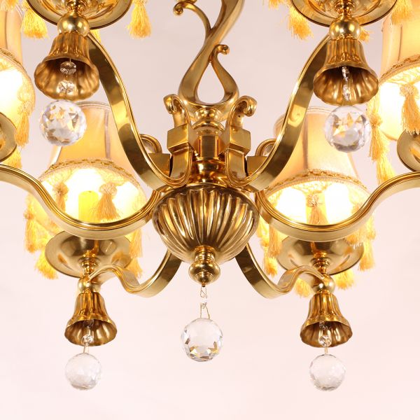 25X24 Inch 6 Light Elegant Antique Brass and Crystal Chandelier Light for Bedroom