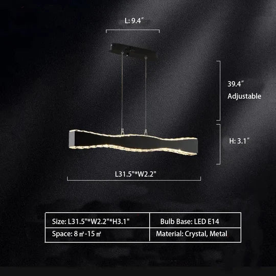 Modern Minimalist Art Wave Crystal Chandelier Suit in Black Finish for Living Room & Dining Room