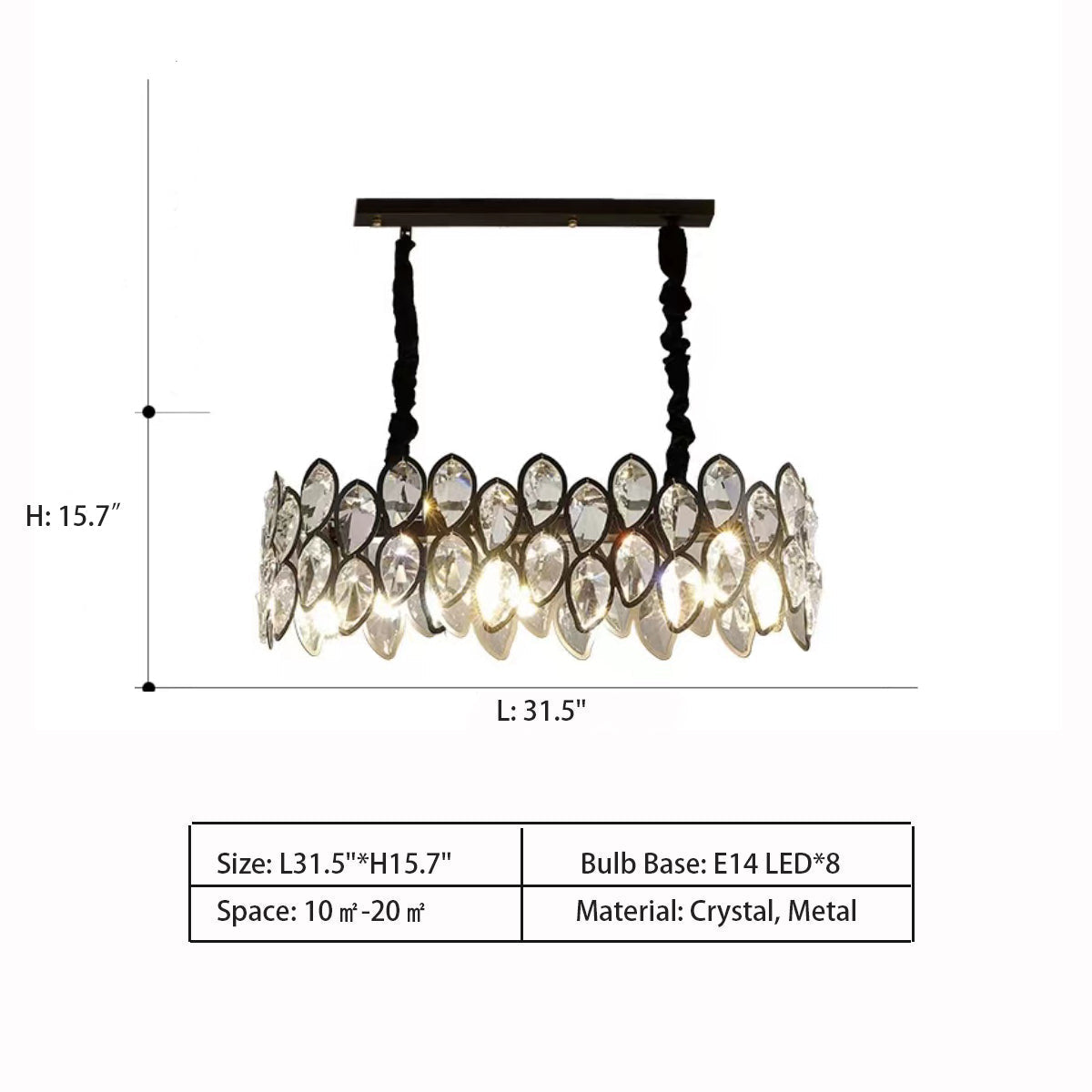 Modern Black Chandelier with Leaf-Shaped Crystal Suit for Living & Dining Room