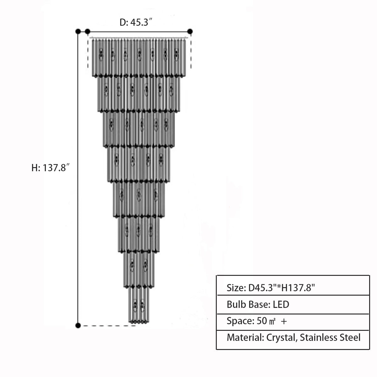 Oversized Tiered Crystal and Stainless Steel Ceiling Chandelier for Luxury Duplex and