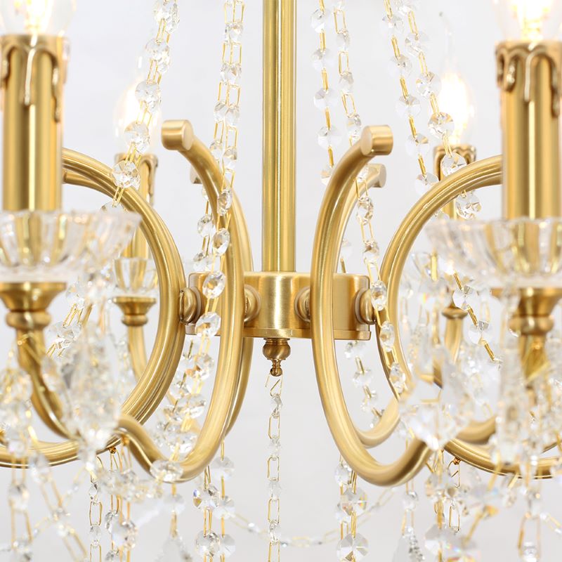 8 Lights Candle Style Brass Chandelier Gold Bedroom Crystal Chandelier