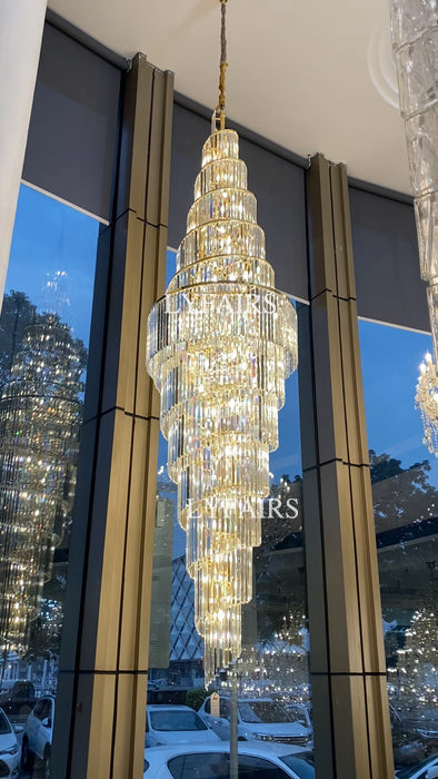 Extra Large Spiral Crystal Chandelier with Gold Finish – Luxury Quality Materials