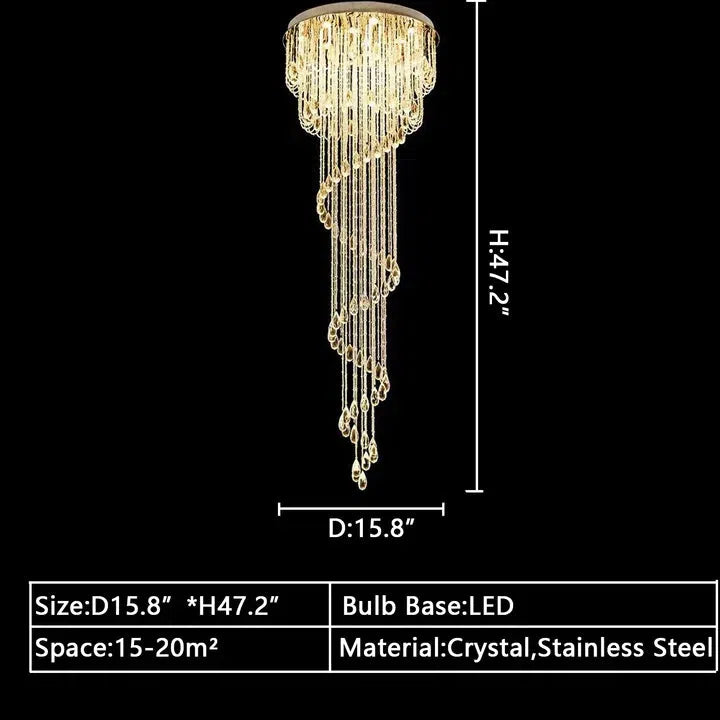 Oversized Modern Cascade Spiral Crystal Staircase Chandelier for Duplex Building