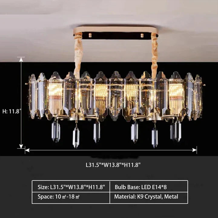 Modern Transparent Crystal and Gold Chandelier with Oval Slices, Round & Rectangle Shapes, High-Quality Finish