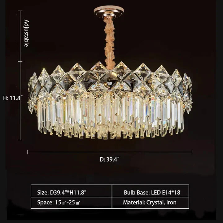 Modern Luxury Tiered Transparent K9 Crystal Chandelier with Round or Oval Shape for Living, Dining, Bedroom