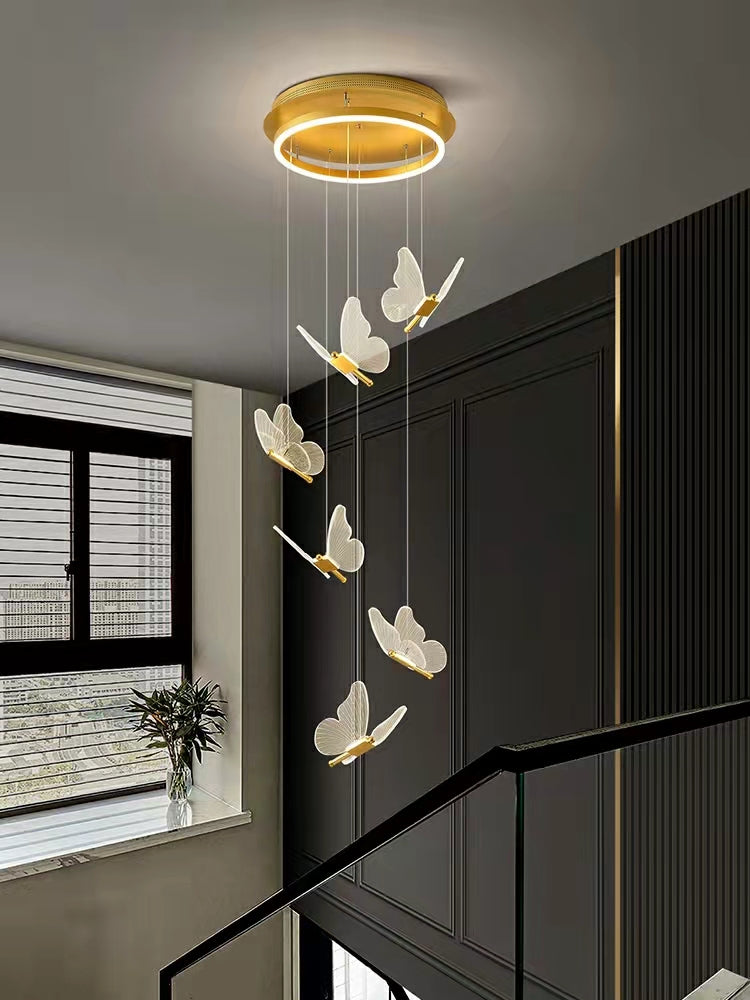 Nordic Butterfly Chandelier Luxury Foyer Staircase Ceiling Light for Living / Dining Room