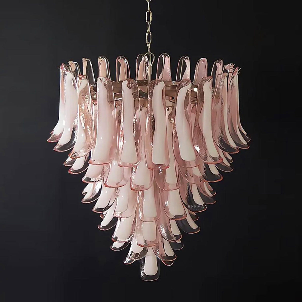 Murano Glass Chandelier – 52 Petals – Pink