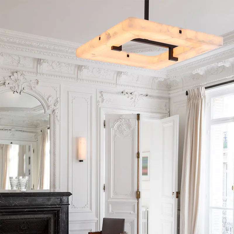 Modern Square Alabaster Chandelier for Living Room / bedroom
